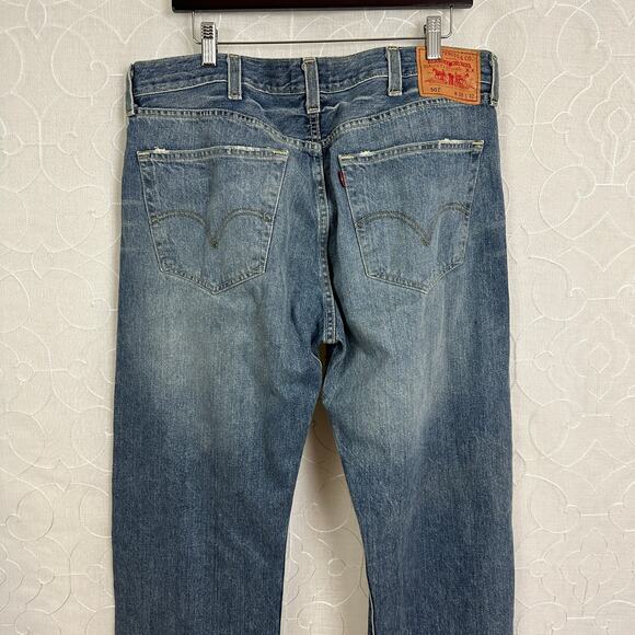 VTG 90s Levis 501 Button Fly Jeans Mens 38x32 Blue Baggy Wide Leg Irregular 4093 - Picture 6 of 11